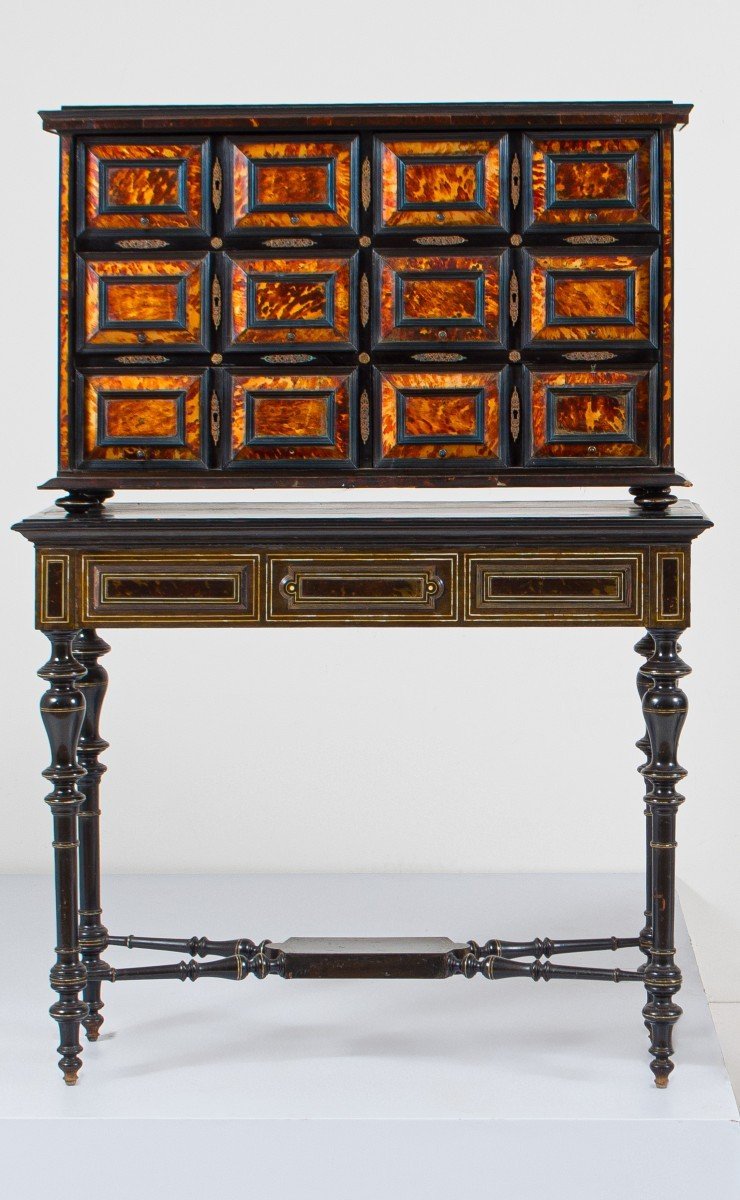 Coppia di monetieri in legno di ebano e tartaruga marina della fine del XVIII secolo-photo-2