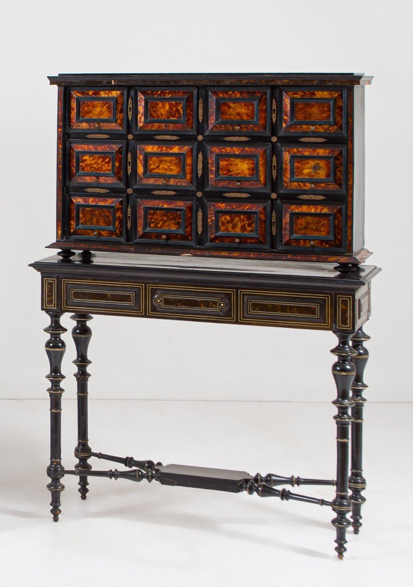 Coppia di monetieri in legno di ebano e tartaruga marina della fine del XVIII secolo-photo-3