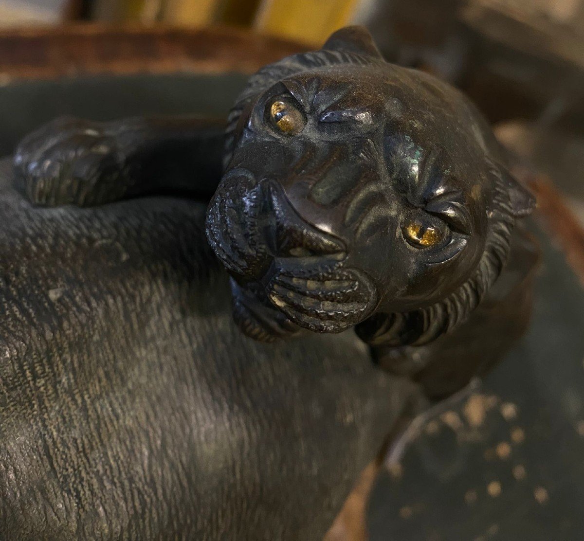 Gruppo scultoreo elefante e tigri Okimono-photo-8