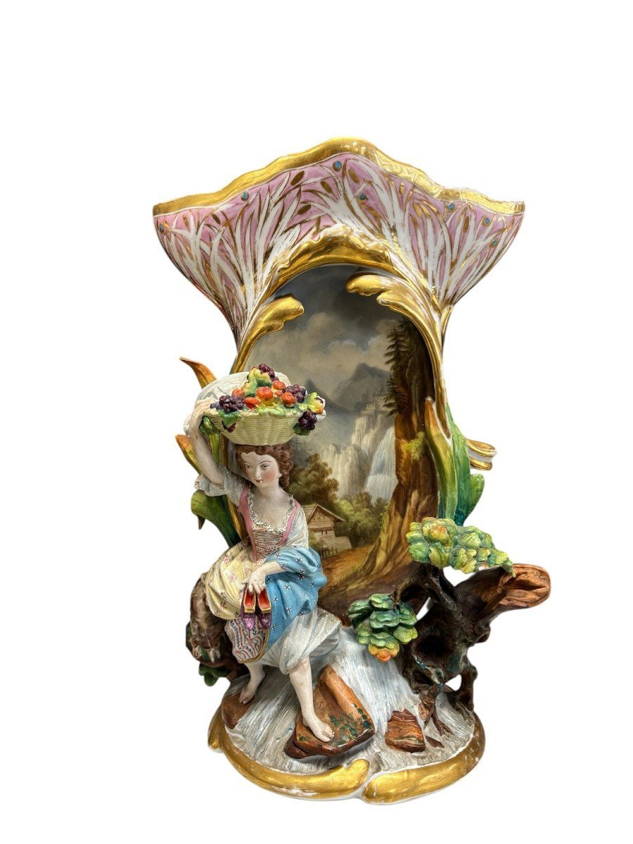 Coppia di grandi vasi in porcellana Vecchia Parigi, Francia 1830-1860.-photo-1