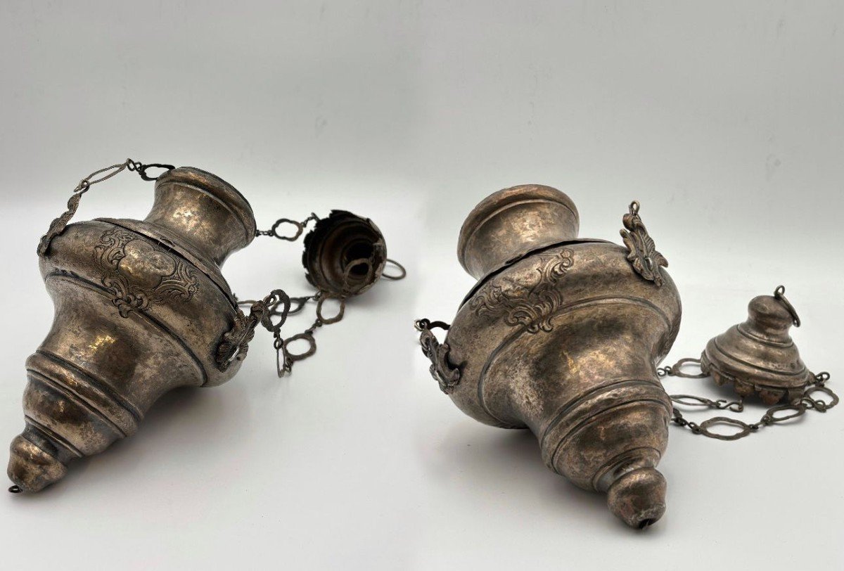 Coppia di lampade votive in argento  Palermo, XVIII secolo-photo-4