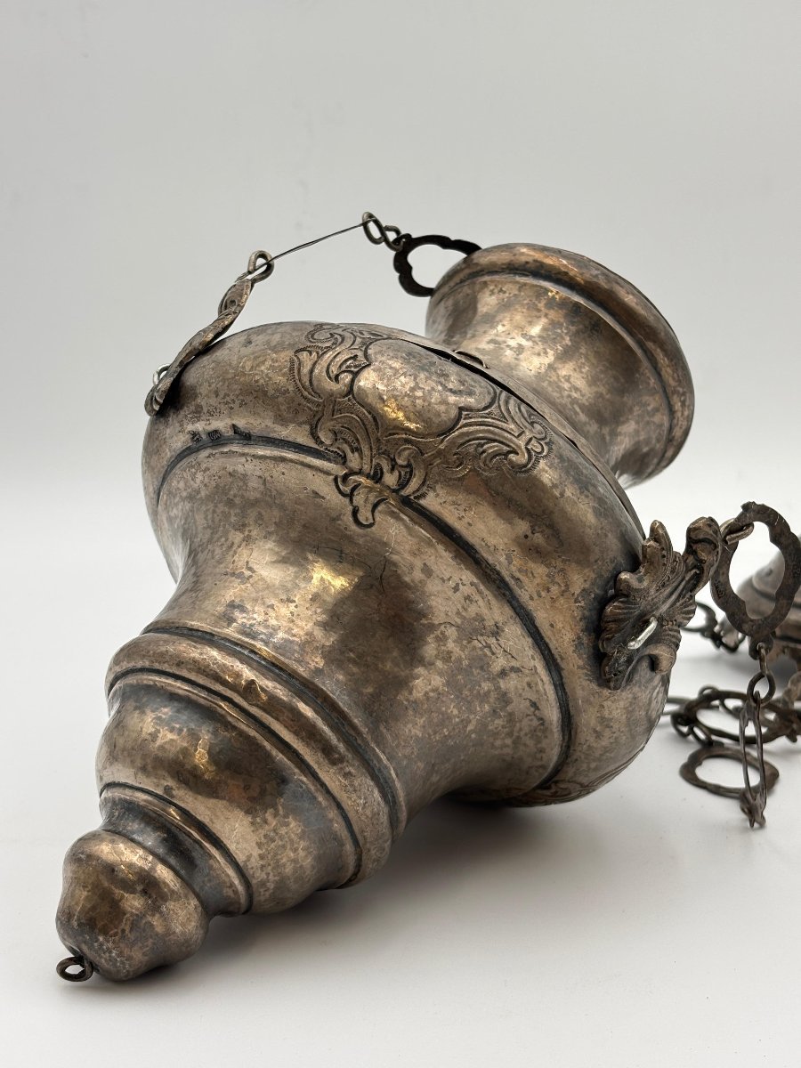 Coppia di lampade votive in argento  Palermo, XVIII secolo-photo-7