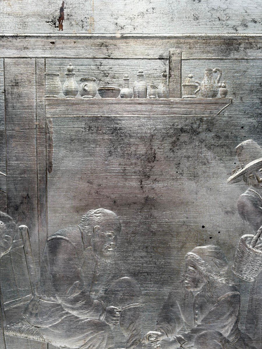 Scena domestica incisa su vetro con foglia d'argento, Francia o Italia, fine del XIX secolo-photo-2