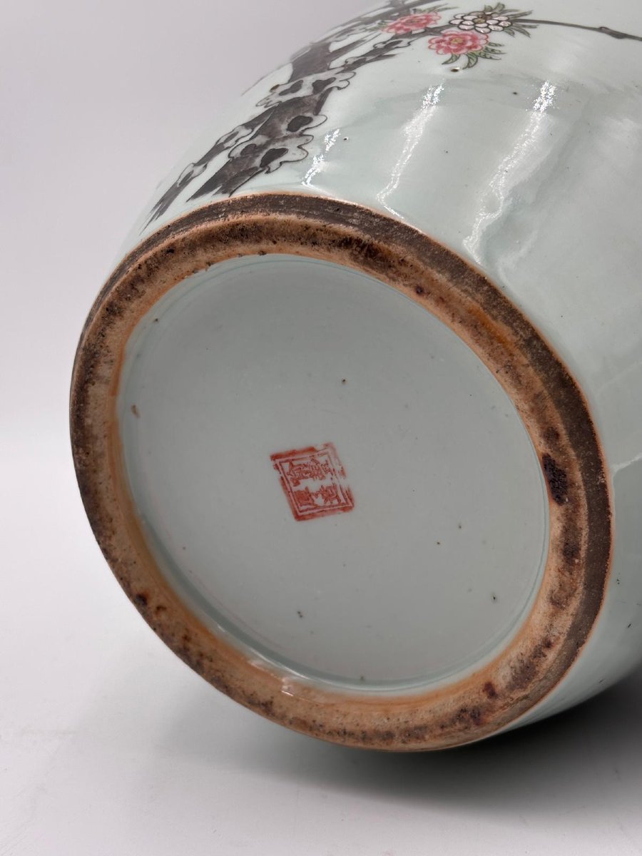 Vaso Cinese in Porcellana Decorata con Uccelli e Rami Fioriti-photo-1