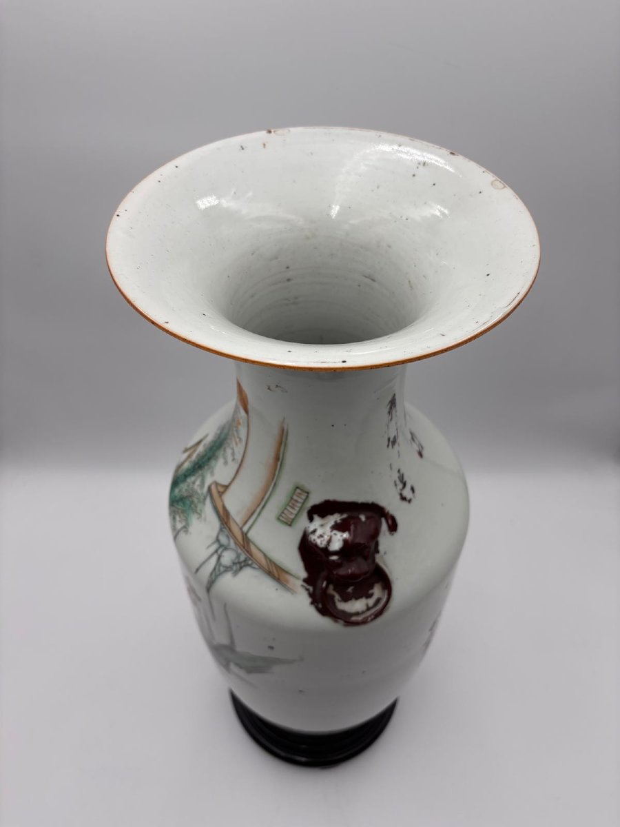 Vaso cinese in porcellana decorata con scena figurata e calligrafia – Cina, inizio XX secolo-photo-3