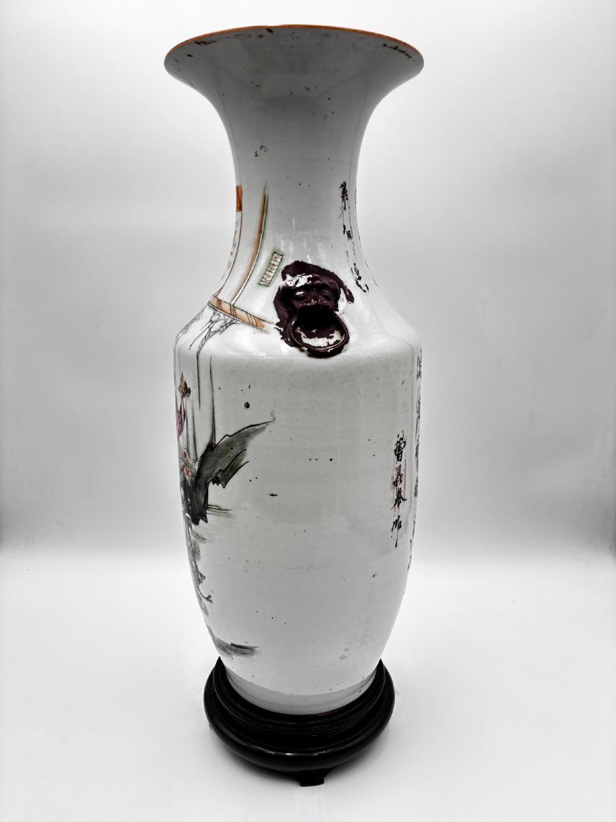 Vaso cinese in porcellana decorata con scena figurata e calligrafia – Cina, inizio XX secolo-photo-4