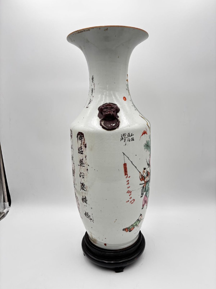 Vaso cinese in porcellana decorata con scena figurata e calligrafia – Cina, inizio XX secolo-photo-6