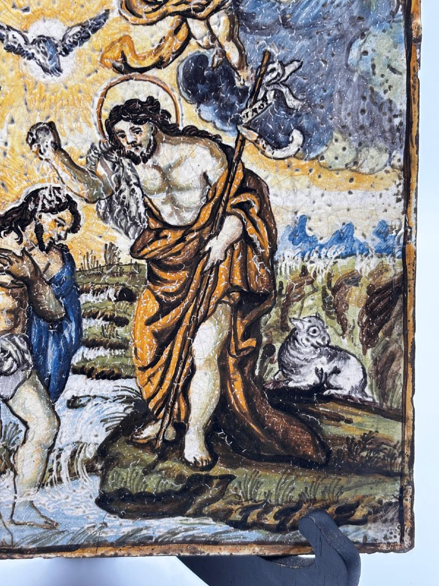 Maiolica napoletana del XVIII secolo – Battesimo di Cristo-photo-2