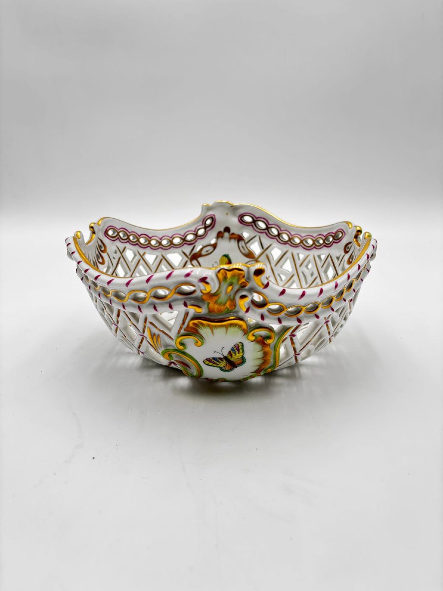 Cestino traforato in porcellana Herend,  Ungheria, seconda metà del XX secolo.-photo-4