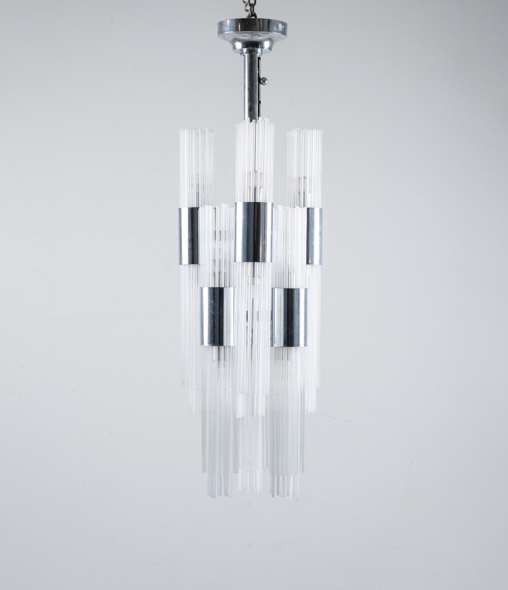 Venini, lampada a sospensione 12 luci , produzione Murano, Italia 1970-photo-1