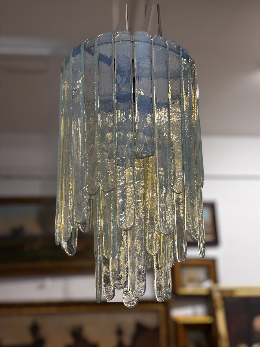 Lampadario “Waterfall” Carlo Nason per Mazzega, realizzato in vetro di murano negli anni ’70.