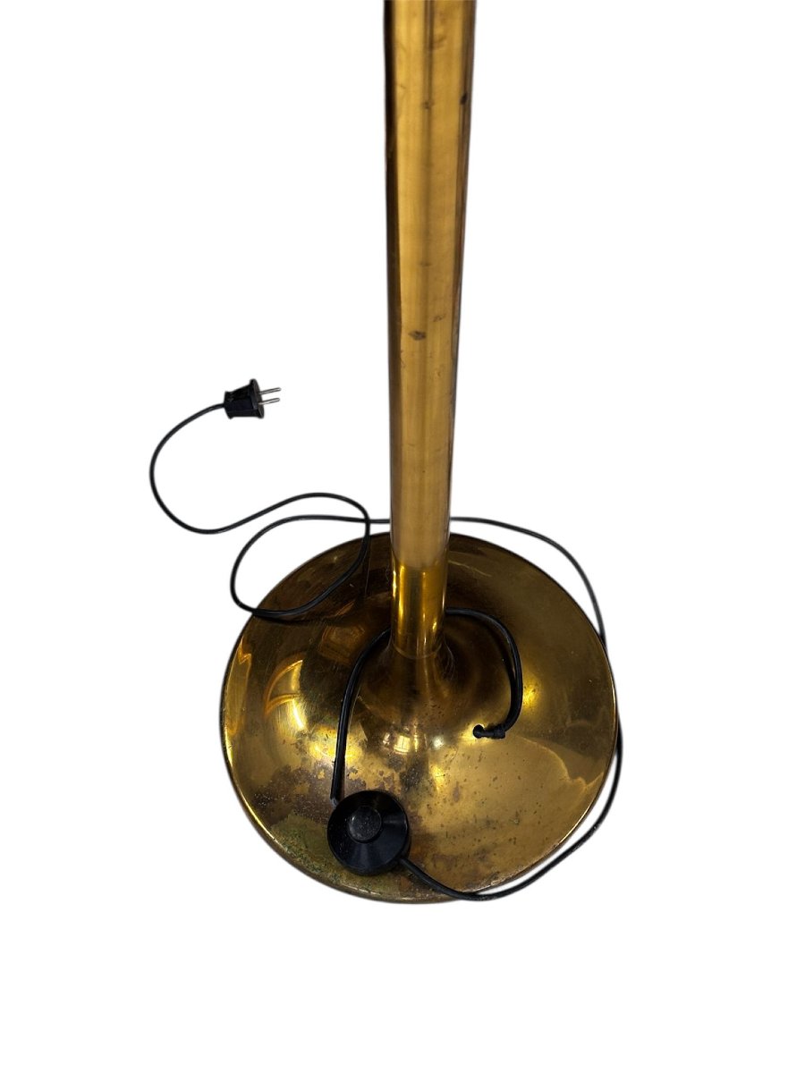 Lampada da terra italiana con paralume a cupola in vetro testurizzato, anni '70-photo-2