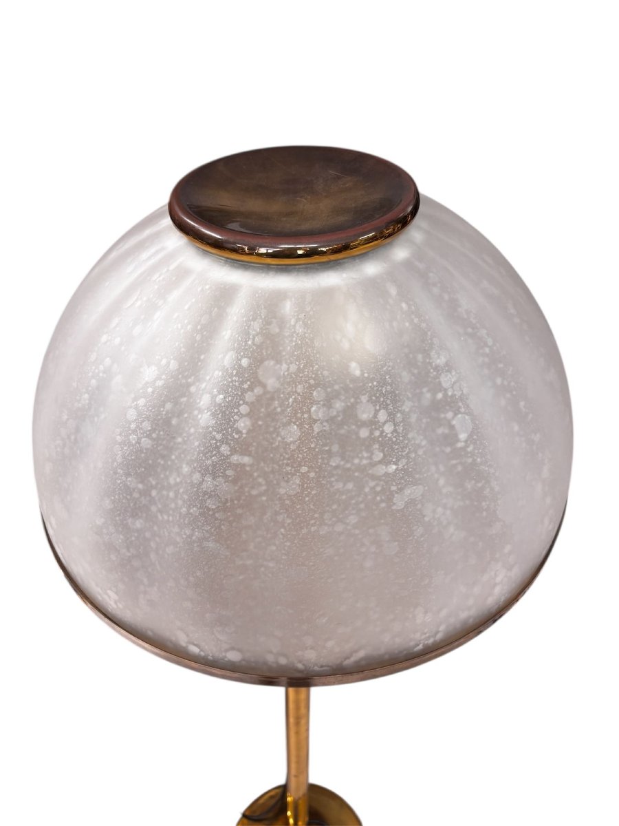 Lampada da terra italiana con paralume a cupola in vetro testurizzato, anni '70-photo-3