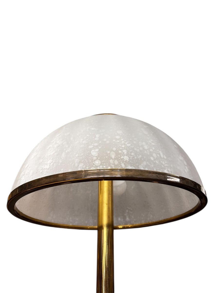 Lampada da terra italiana con paralume a cupola in vetro testurizzato, anni '70-photo-4