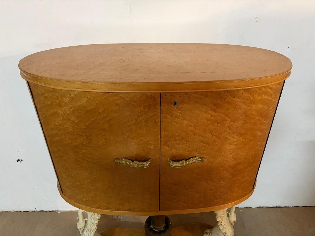  Mobile bar Art Déco italiano con cigni scolpiti e colonna in bronzo dorato, ca. 1940-photo-3