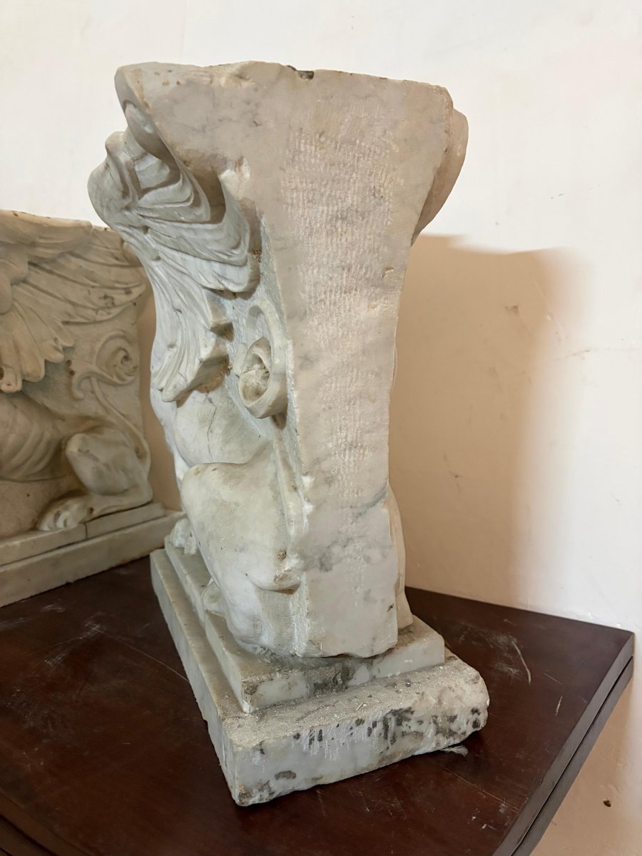 Coppia di sfingi alate in marmo – Seconda metà del XVIII secolo-photo-3