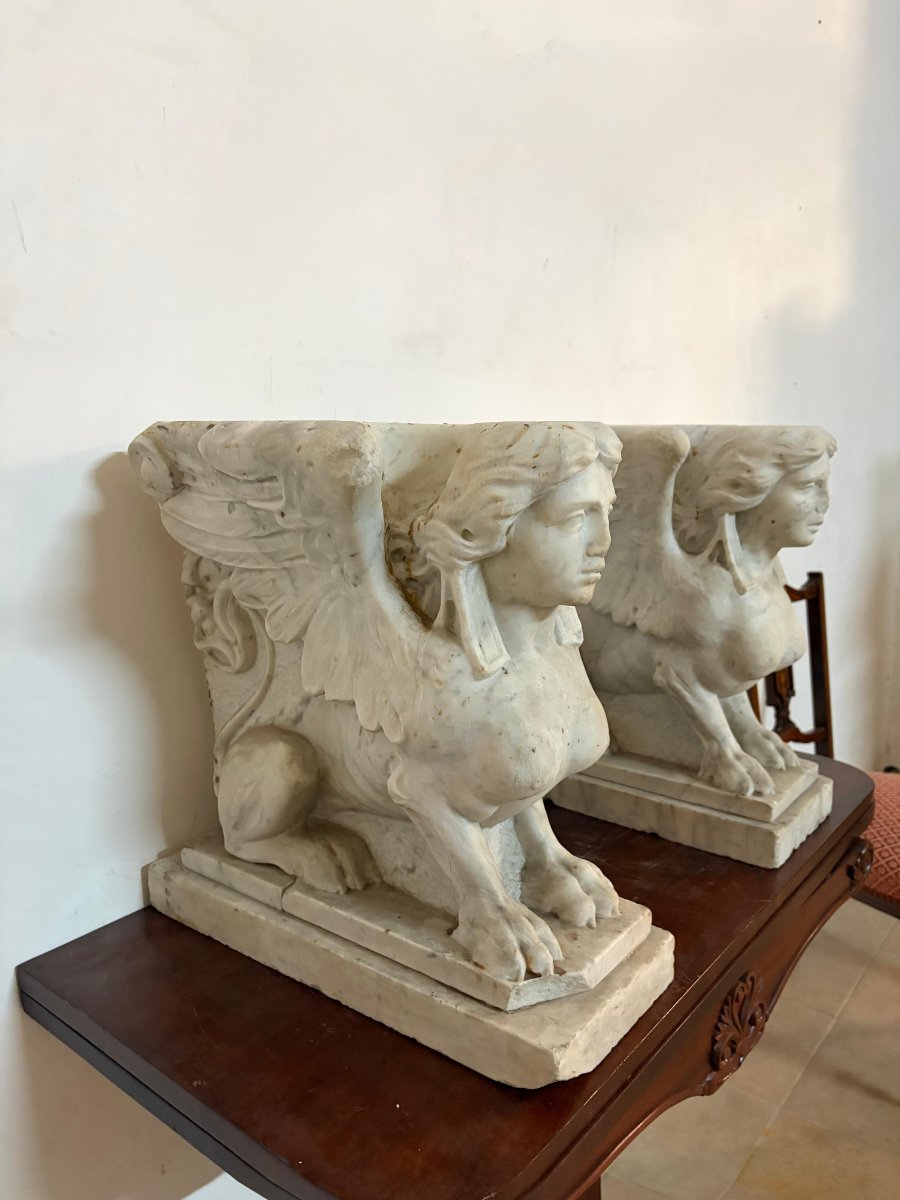 Coppia di sfingi alate in marmo – Seconda metà del XVIII secolo-photo-5