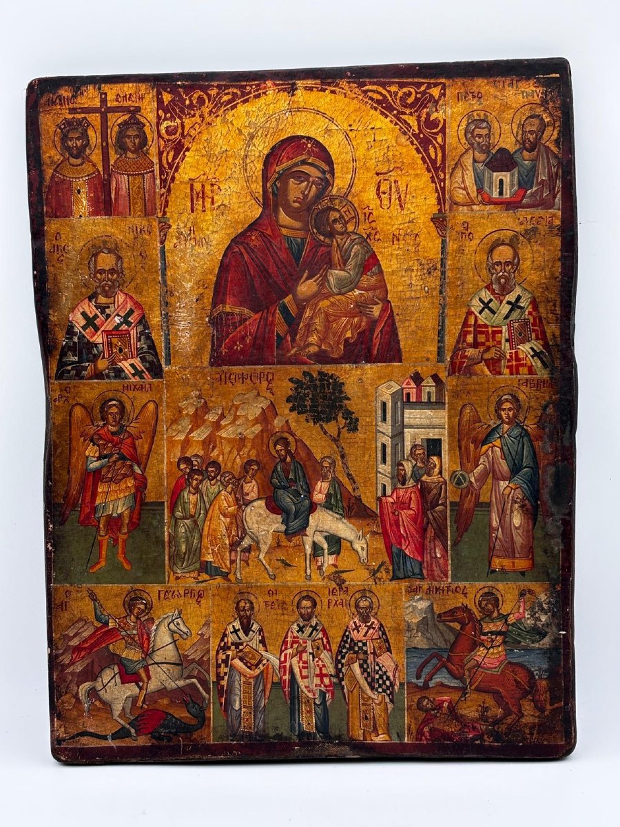 Icona russa con Madre di Dio e scene della vita di Cristo e santi – XIX secolo-photo-2