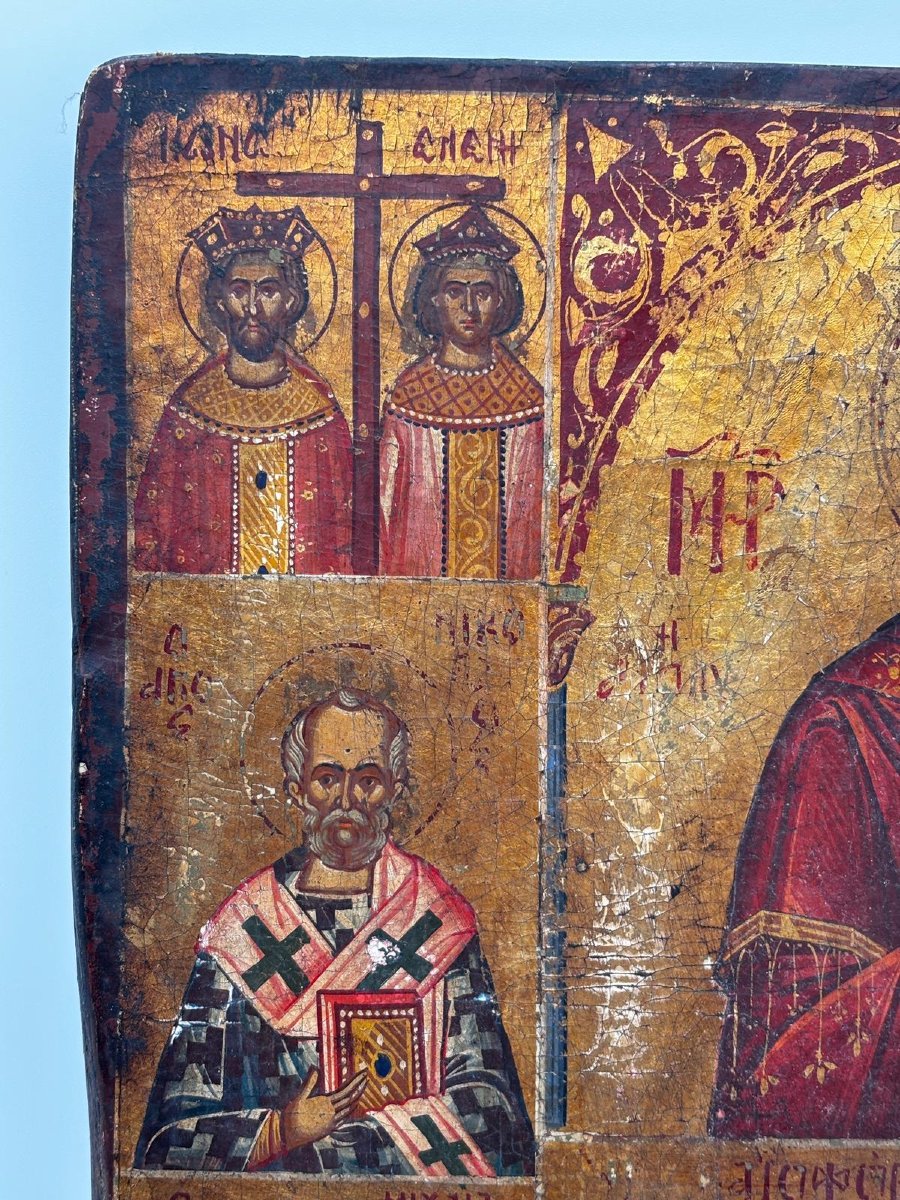 Icona russa con Madre di Dio e scene della vita di Cristo e santi – XIX secolo-photo-1