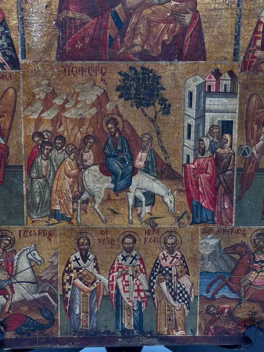 Icona russa con Madre di Dio e scene della vita di Cristo e santi – XIX secolo-photo-2