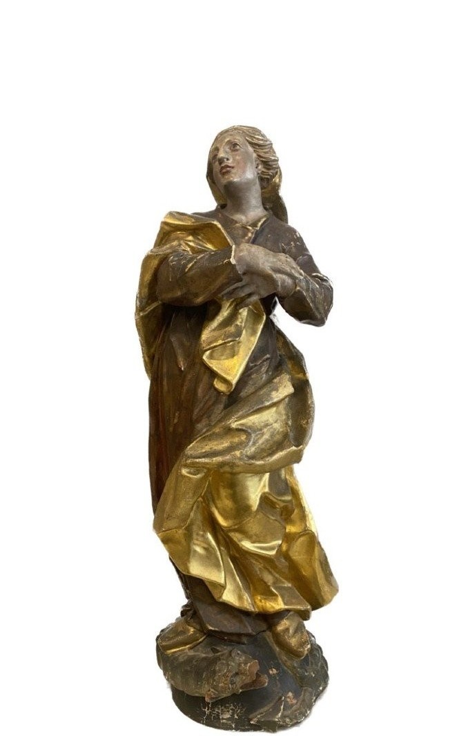 Scultura sacra in legno dorato e policromo, Vergine – Sicilia XVII secolo-photo-2