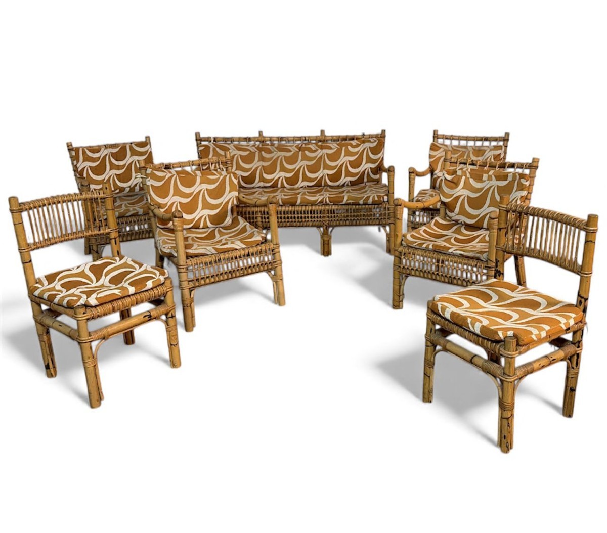 salotto in Bamboo e Rattan – Attribuito a Franco Albini per Bonacina, Italia Anni ’50–’60 –