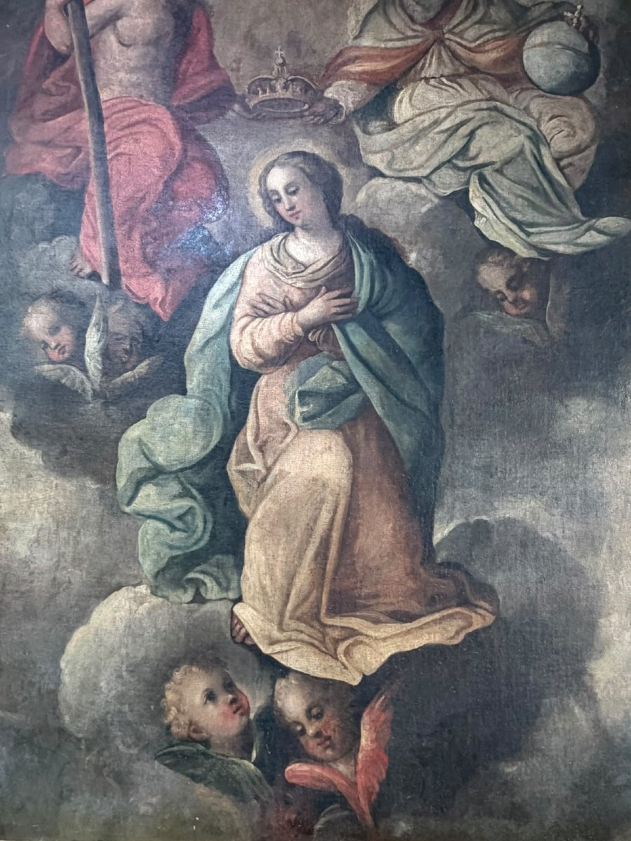 Incoronazione della Vergine Scuola siciliana, XVIII secolo Olio su tela-photo-3