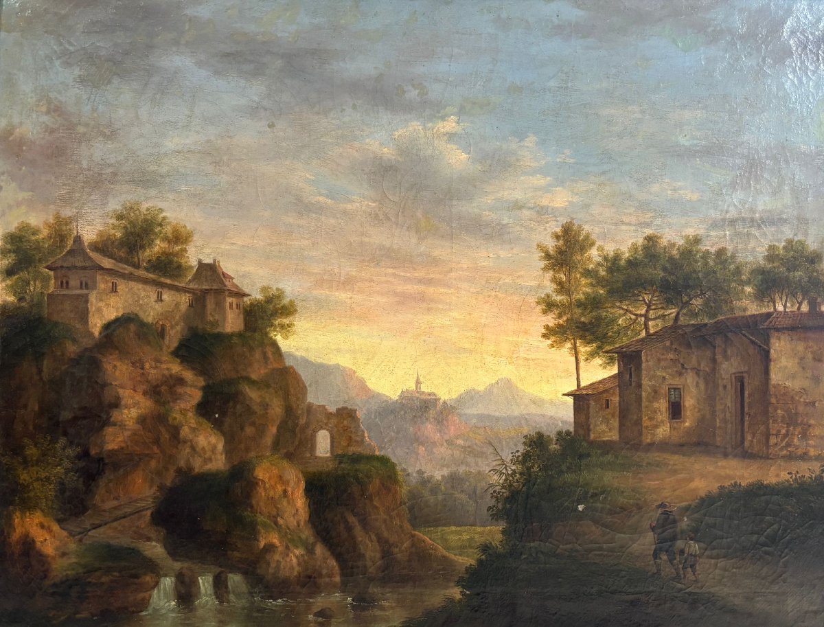 ANDREA SOTTILE  (Termini Imerese 1802 - Palermo 1856)  Paesaggio di montagna con viandanti -photo-2