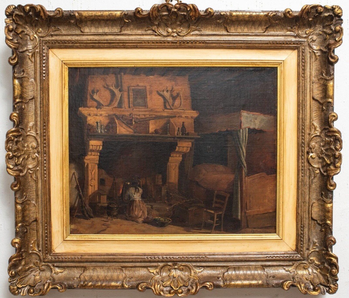 Interno rustico con grande camino – Lambertus Johannes Hansen  (1803-1859)-photo-3