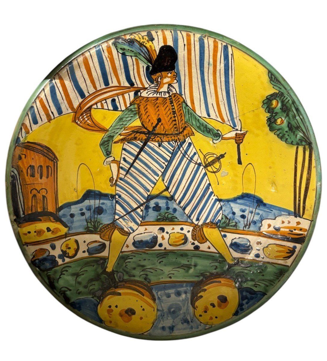 Grande piatto in maiolica italiana di Montelupo, XVII secolo (circa 1620-1640)