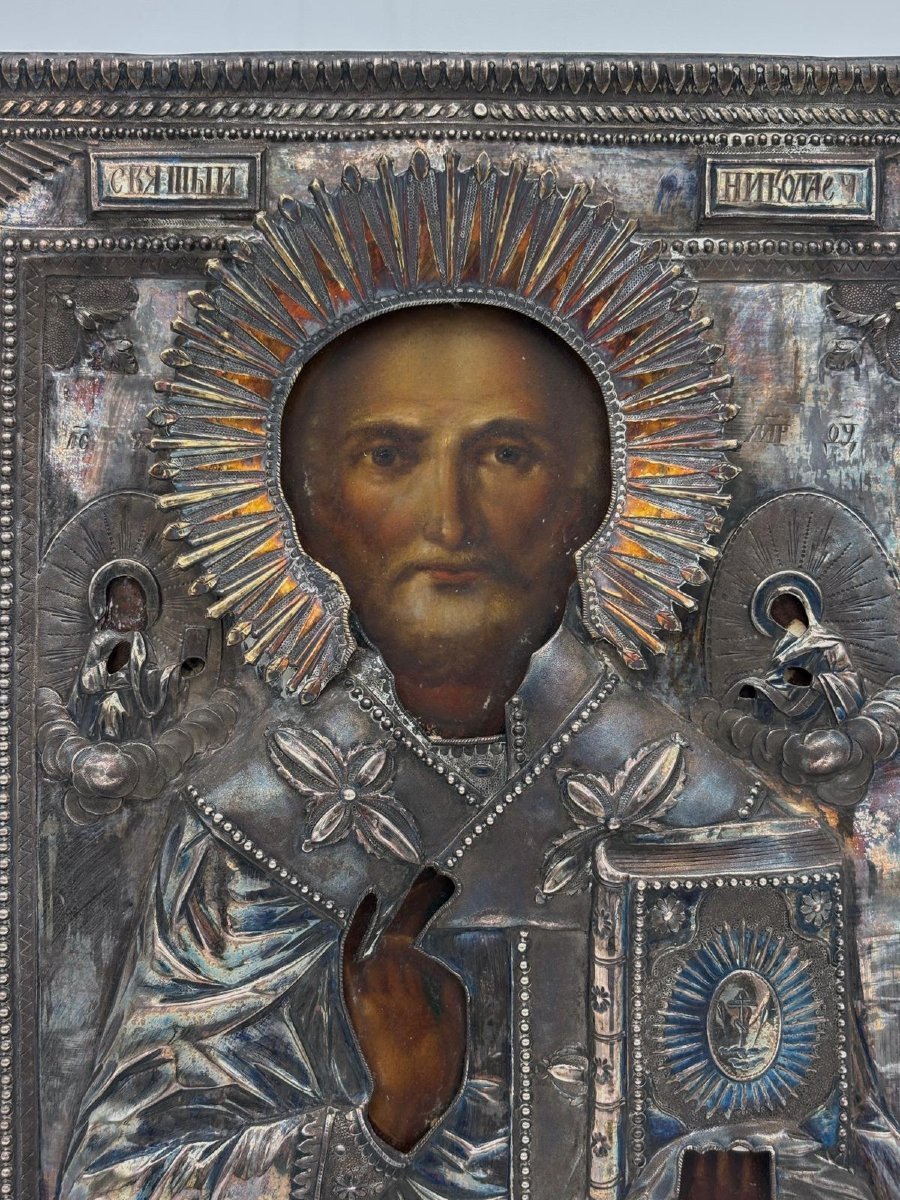 Icona russa di San Nicola con riza in argento – Russia, 1810-photo-2