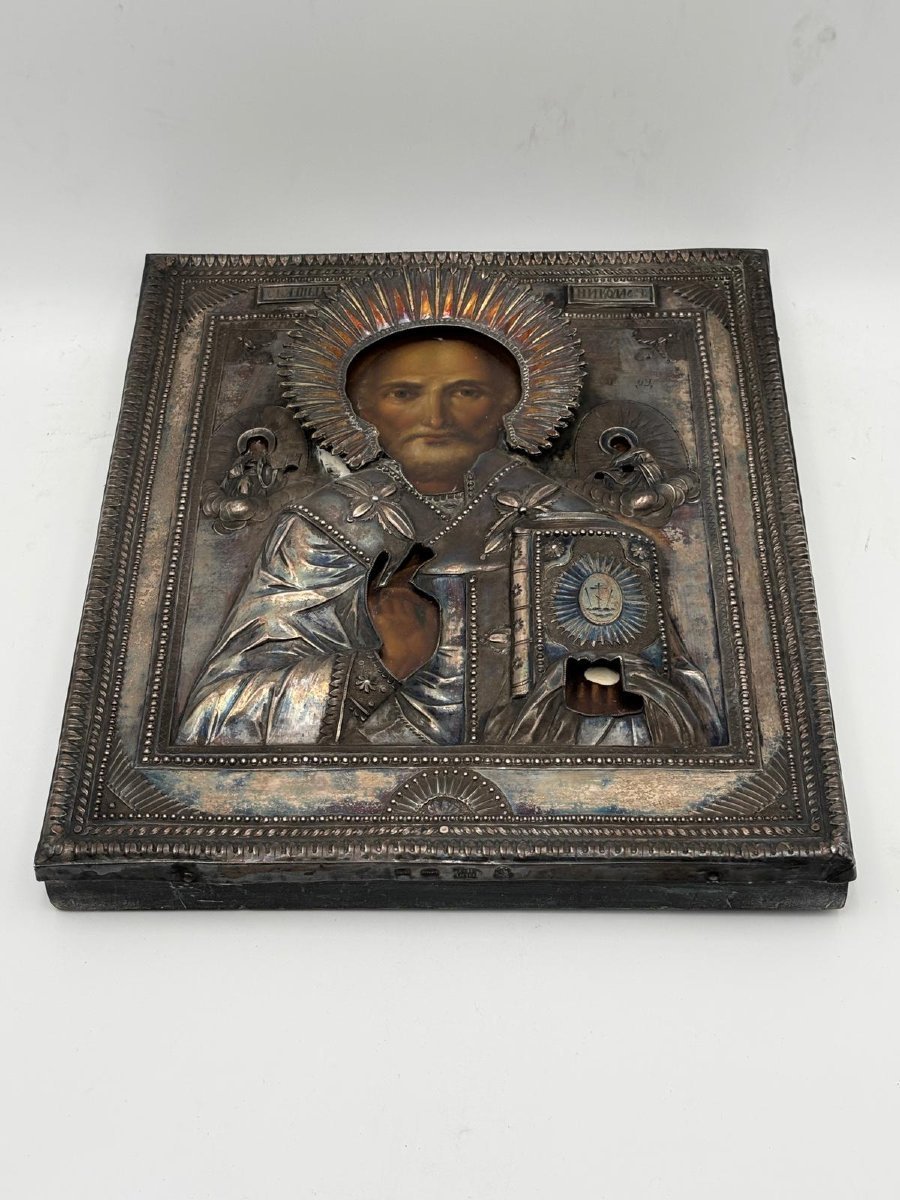 Icona russa di San Nicola con riza in argento – Russia, 1810-photo-3