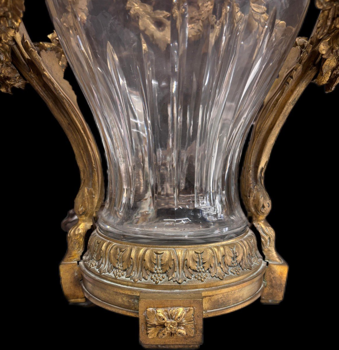 Grande lume con vaso in cristallo e bronzo dorato-photo-5