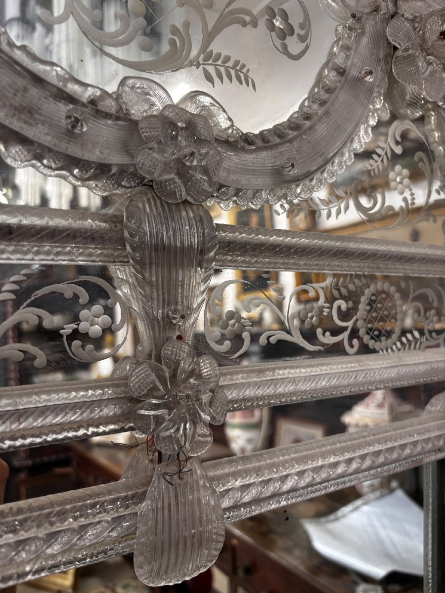 Grande specchiera veneziana in vetro di Murano inciso – inizio XX secolo-photo-2