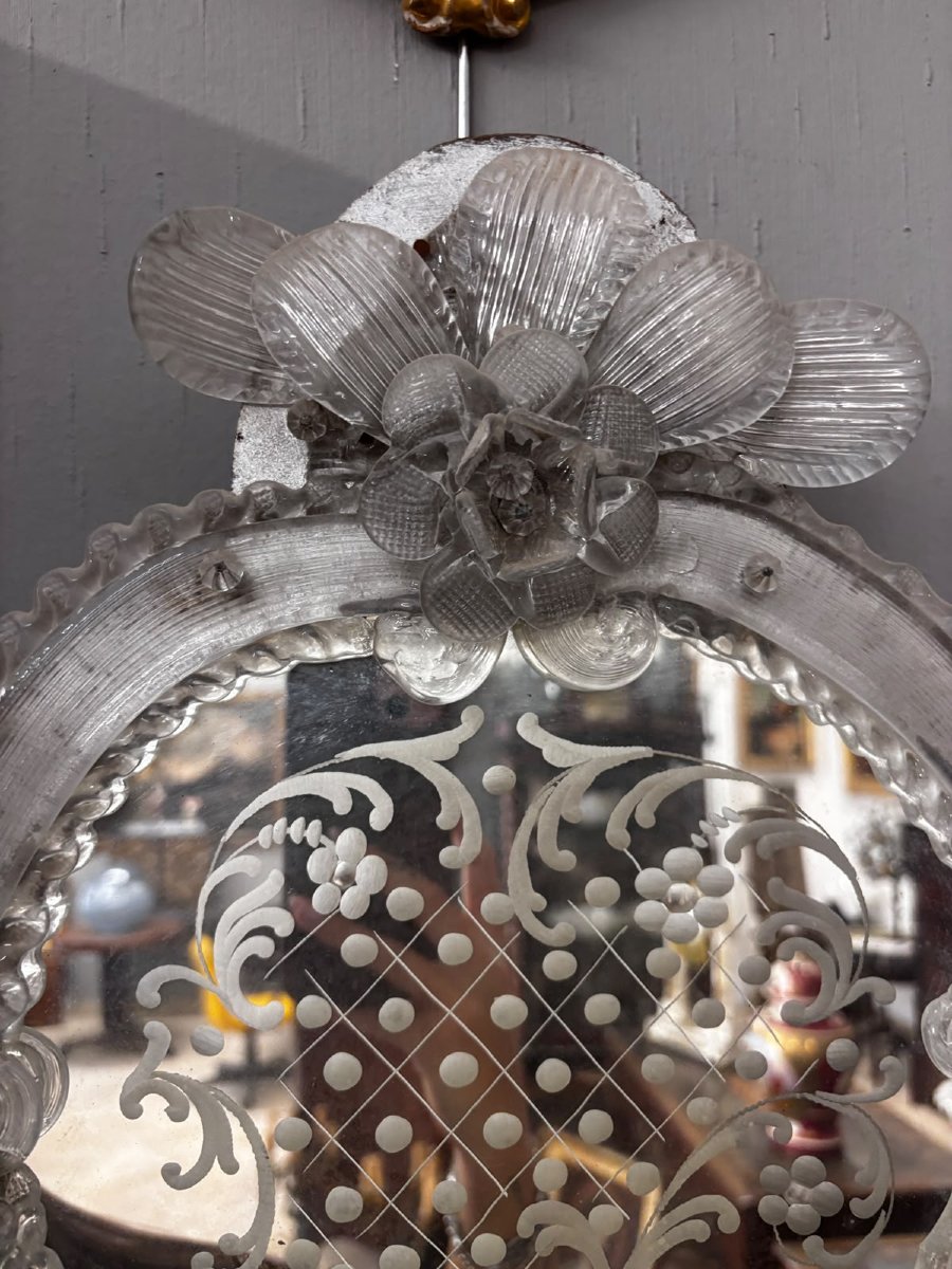 Grande specchiera veneziana in vetro di Murano inciso – inizio XX secolo-photo-3