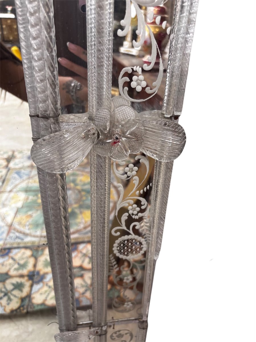 Grande specchiera veneziana in vetro di Murano inciso – inizio XX secolo-photo-4