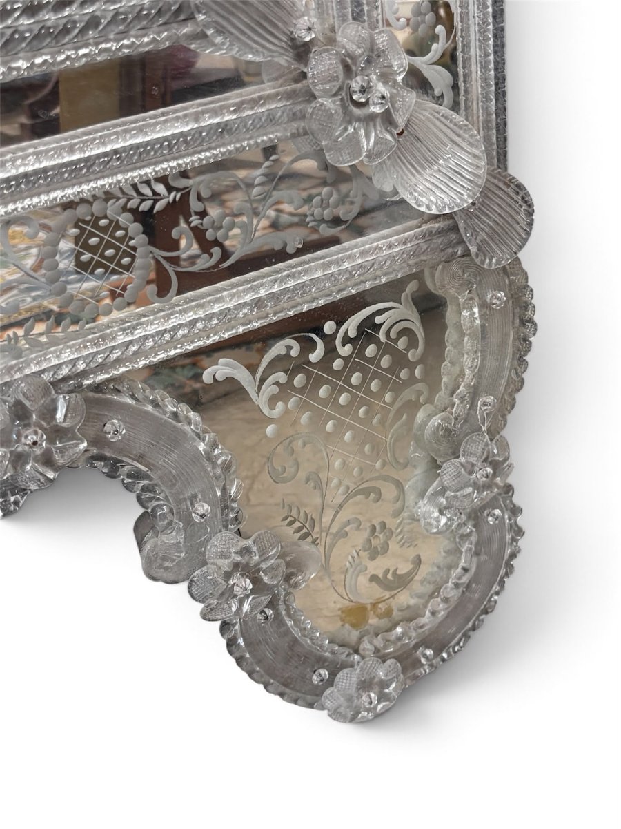 Grande specchiera veneziana in vetro di Murano inciso – inizio XX secolo-photo-2
