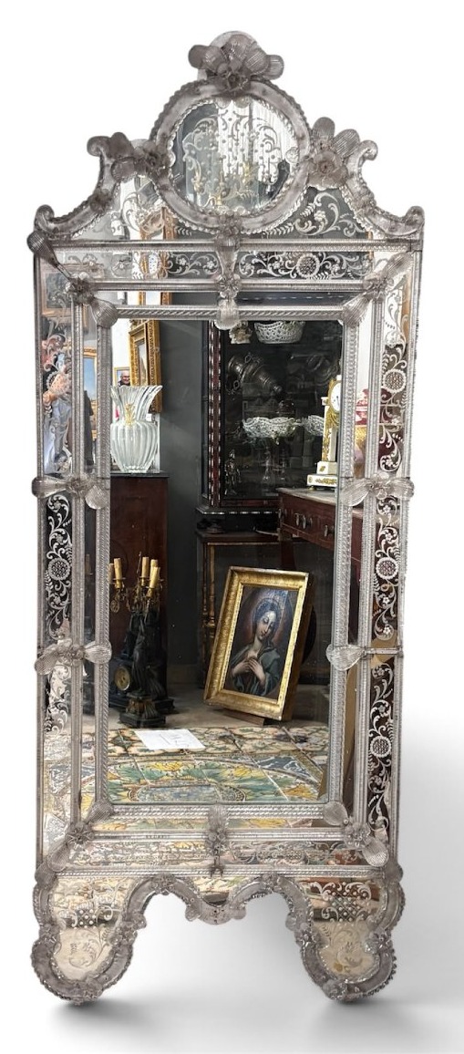Grande specchiera veneziana in vetro di Murano inciso – inizio XX secolo-photo-3