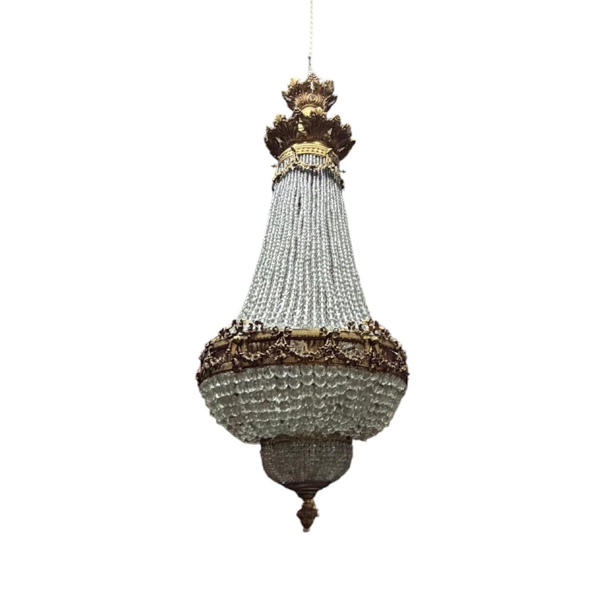 Lampadario a mongolfiera in bronzo dorato e cristalli – Francia, metà XIX secolo-photo-2