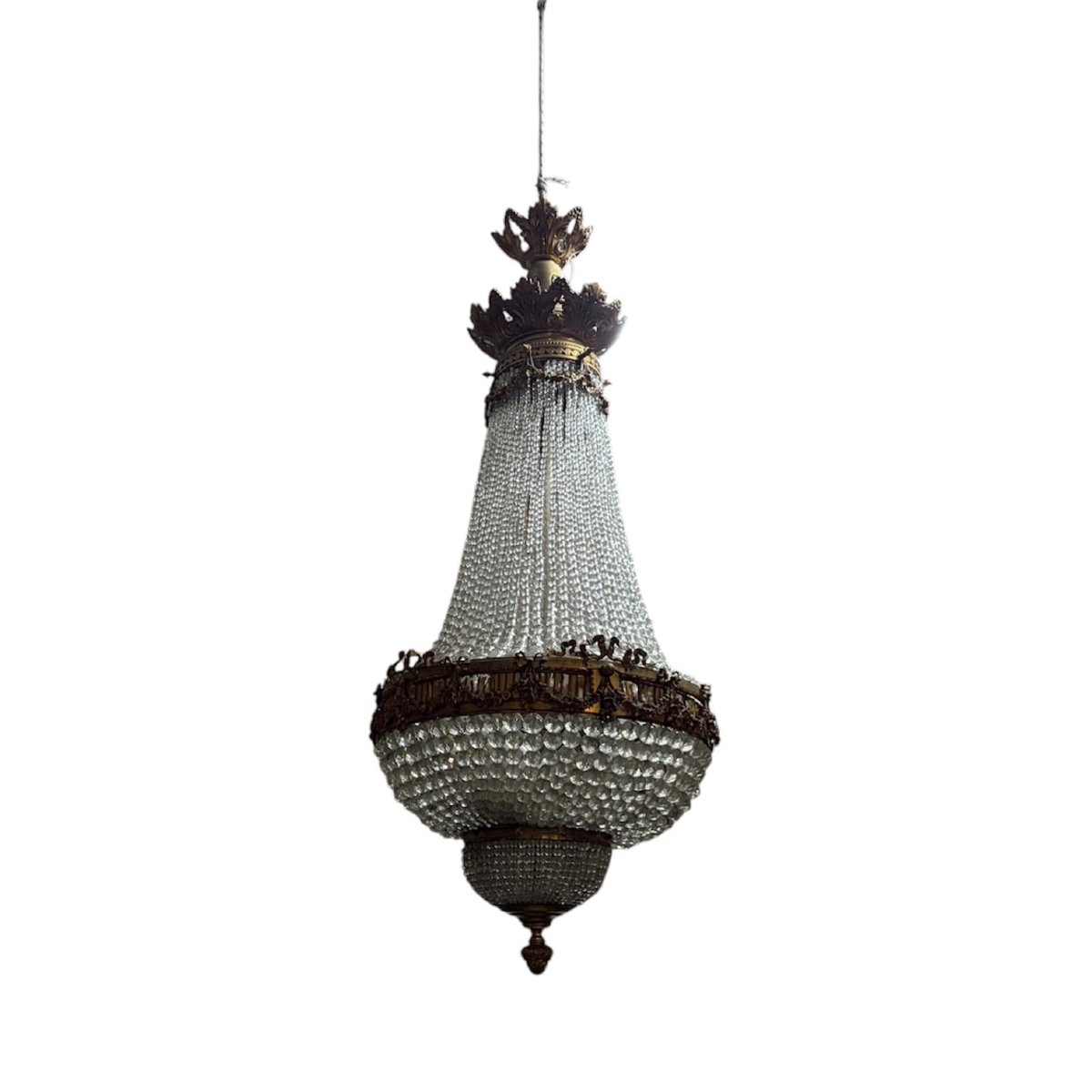Lampadario a mongolfiera in bronzo dorato e cristalli – Francia, metà XIX secolo-photo-3