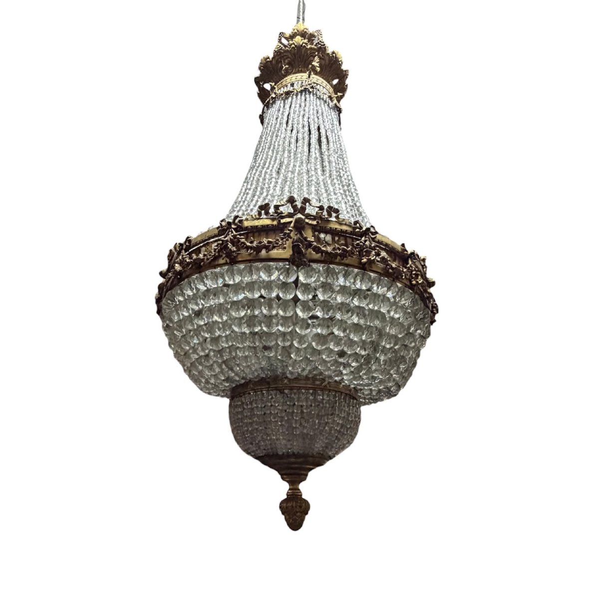 Lampadario a mongolfiera in bronzo dorato e cristalli – Francia, metà XIX secolo