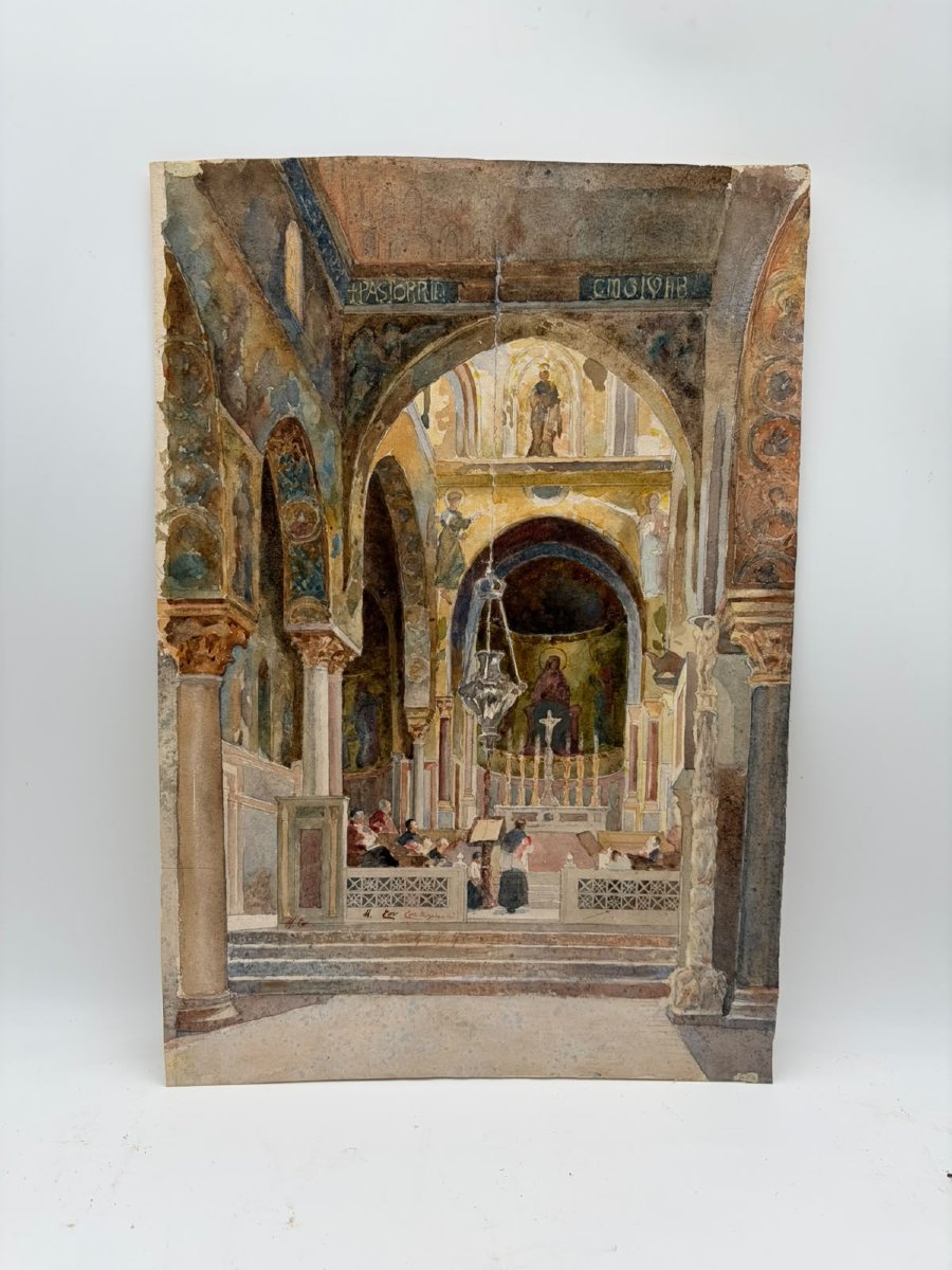 Michele Cortigiani – Interno della Cappella Palatina di Palermo – Acquerello-photo-2