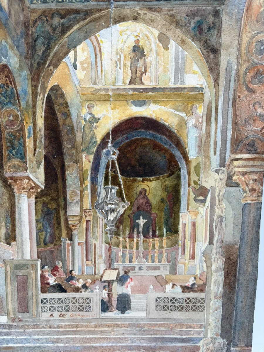 Michele Cortigiani – Interno della Cappella Palatina di Palermo – Acquerello-photo-3