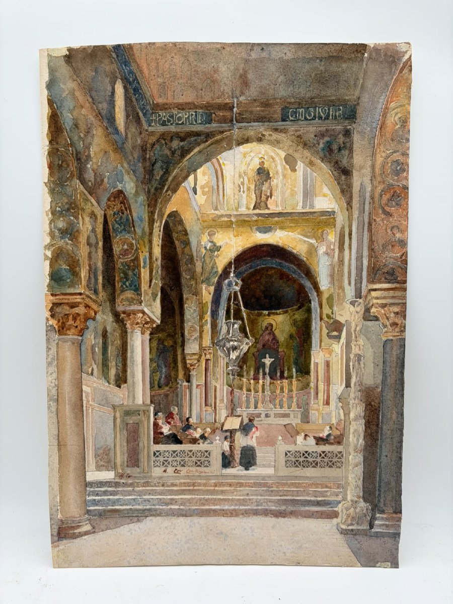 Michele Cortigiani – Interno della Cappella Palatina di Palermo – Acquerello