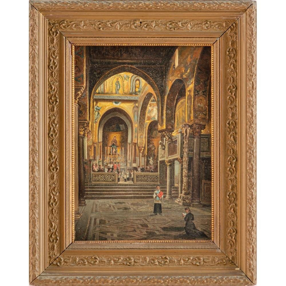 Pietro Volpes – Interno della Cappella Palatina di Palermo – Olio su tela firmato