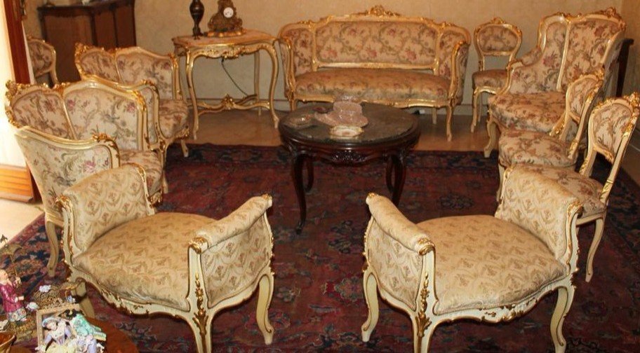 Grande Salone Luigi XV in Lacca e Oro 14 Pezzi