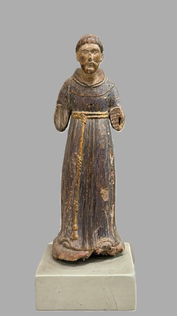 Scultura lignea policroma, raffigurante figura religiosa. 