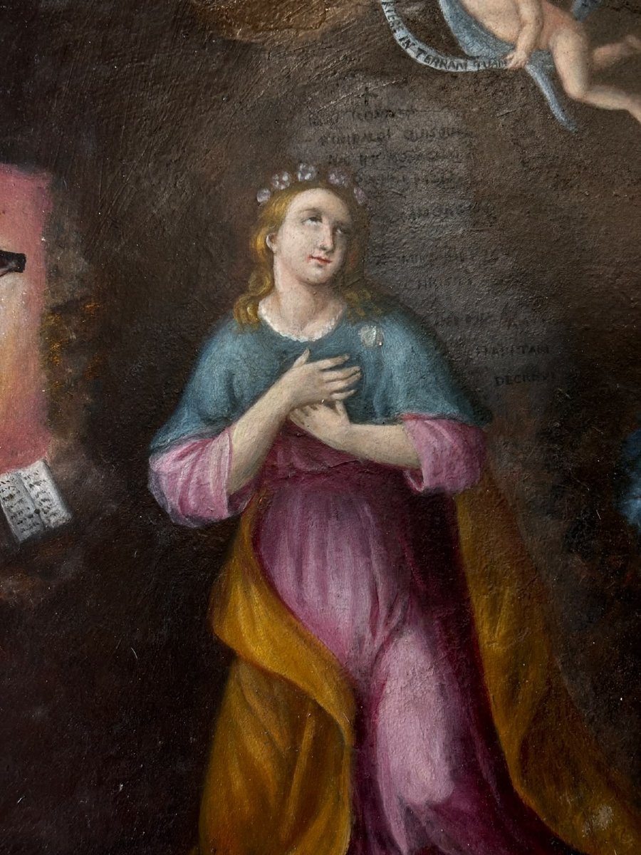 Santa Rosalia Eremita – Antico dipinto siciliano a olio su metallo – XVIII/XIX secolo-photo-2