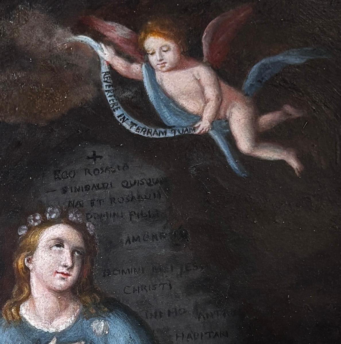 Santa Rosalia Eremita – Antico dipinto siciliano a olio su metallo – XVIII/XIX secolo-photo-4