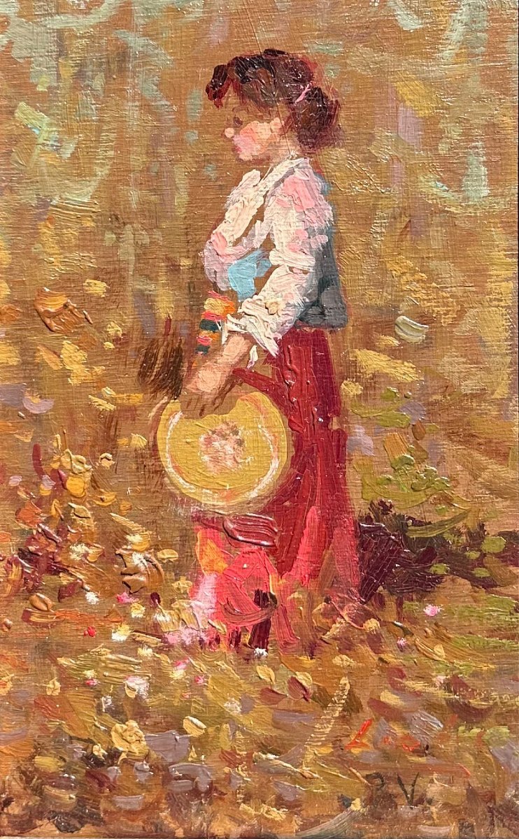 Ritratto di donna, olio su tavola, XX secolo.-photo-2
